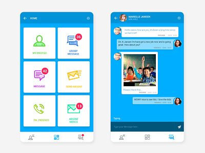 International School App android app blue children icons iphone parents school ui ux