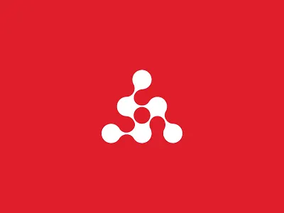 Atom atom cell crystal crystal cell logo logotype mark molecule pyramid red triangle