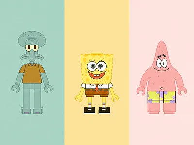 Spongebob and Friends flat illustration mint patrick pink spongebob squidward yellow