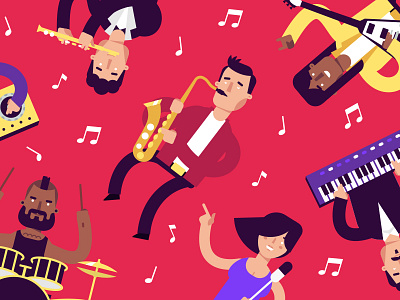 Musicians character drum flat flute guitar illustration motion music musicians saxophone stolz