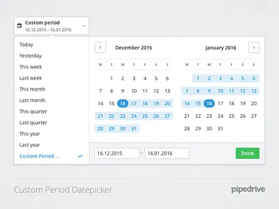 Custom period Datepicker custom date datepicker dropdown period presets time ui