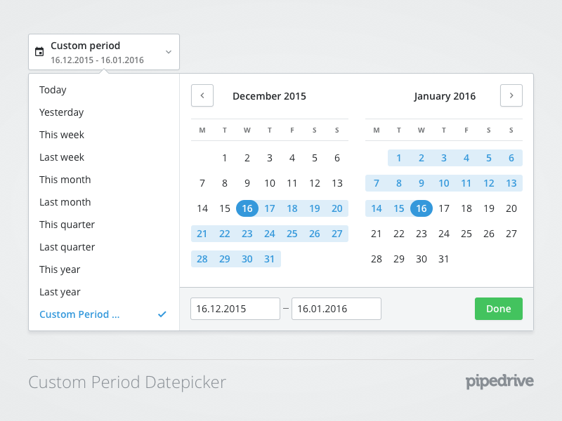 Example of Custom period Datepicker