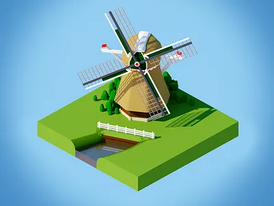 The windmill 3d holland isometric landscape mill render sketchup windmill