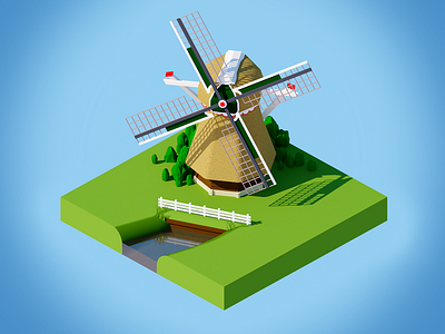 The windmill 3d holland isometric landscape mill render sketchup windmill