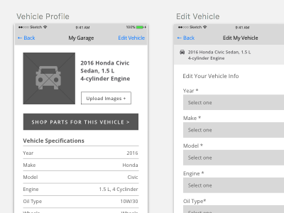 Auto App Wireframes ecommerce ui ux wireframe