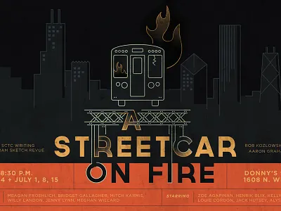 A Streetcar On Fire chicago illustration linework streetcar vector
