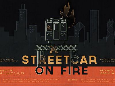 A Streetcar On Fire chicago illustration linework streetcar vector