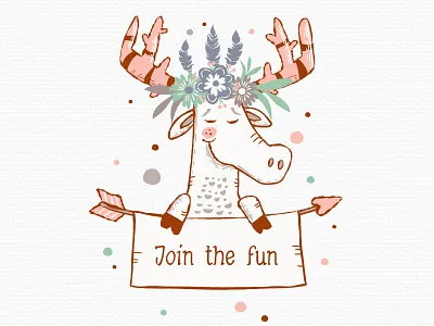 The Deer Moki animals birthday cartoon character illustration invitation invite kids tag template