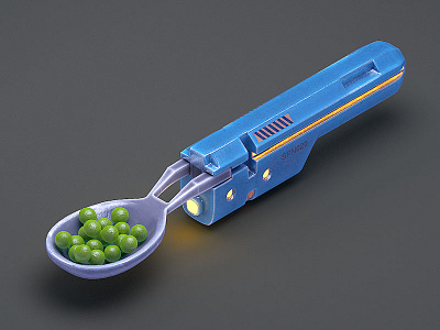 Spoon Ship 3d 3dcoat c4d eat illustration kid peas ship space spoon