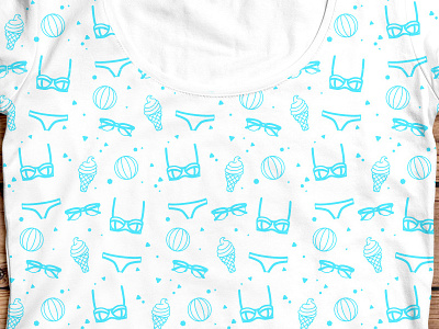 Summer pattern beach bikini blue cream fabric flat glasses ice pattern summer sun