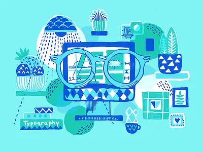 Through the glasses of a designer concept design designer desk digital glasses illustration mac naive plants posca traditional