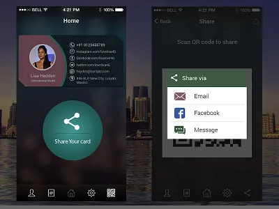 QR Bar Code Scanning based Business Card Sharing App android business card camera effect ios qr qr bar code scanning scan sharing