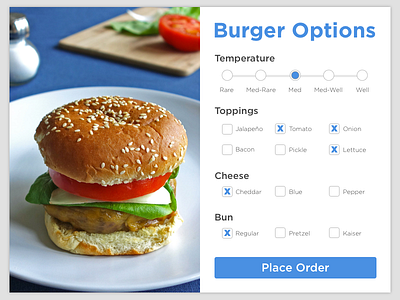 Burger Settings - DailyUI #007 burger card cheeseburger dailyui options settings