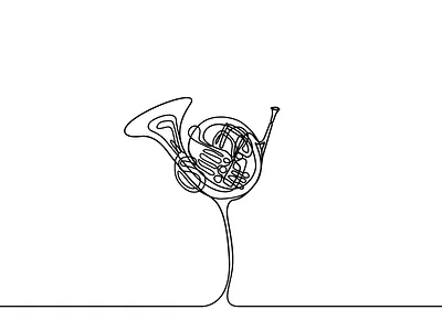 French Horn Illustration black festival lines music white
