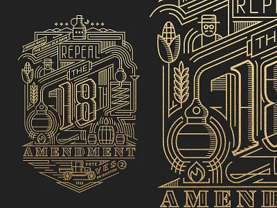 18th Amendment art deco booze gatsby icons outlines prohibition