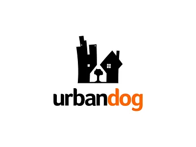 UrbanDog logo animal boston terrier building dog house logo negative space pet simple tree urban