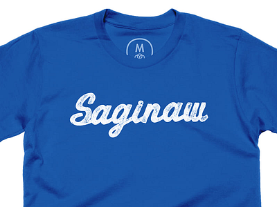 Saginaw, Michigan apparel blue cotton bureau design michigan saginaw script t shirt tee