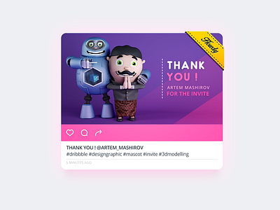 Thank you Artem Mashirov 3d character debut first shot invitation mascot thanks