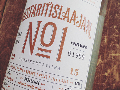 Mestaritislaajan No1 alchohol beverage design graphic design identity label lettering liquor packaging typography