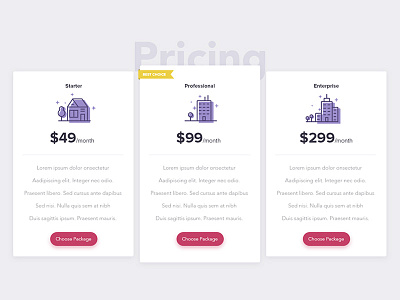 Pricing plans best choice compare icons price pricing table ui web design