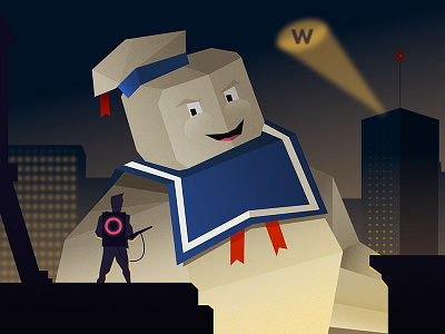 Scene 3 - Marshmallow ghostbuster illustration low poly movie retro texture vector