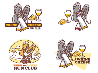 Whine and Cheese branding cheese illustration logo running typography