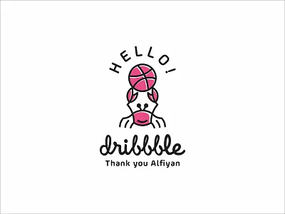 Hello animal basketball crab debut fun logo monoline pink