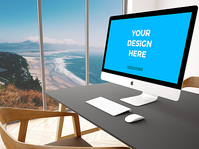 Free mockup - 27" iMac on black table in modern office freebie imac mockup office placeit psd smartmockups table template view