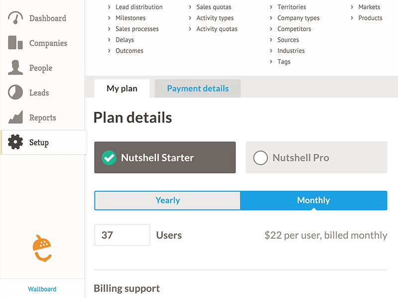 Nutshell UI Design billing segment control tabs ui