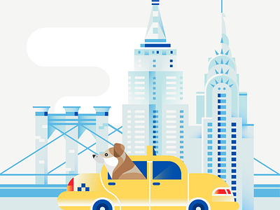 Dogs of The World - New York bridge brooklyn bridge building chrysler city dog empire state building gradient illustration new york taxi vector