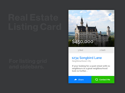 Listing Card component layout real estate ui ux web design website
