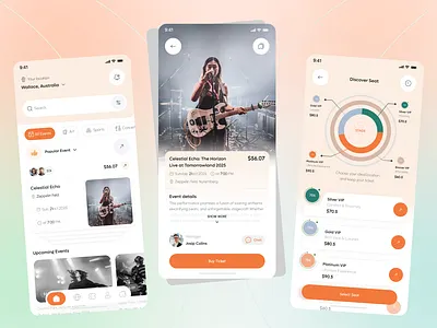 Event Booking App app concert event event app design event booking event flyer event ticket mobile mobile apps music music tickets party schedule ticket apps ticket concert ticket events app ticket online tickets uiux