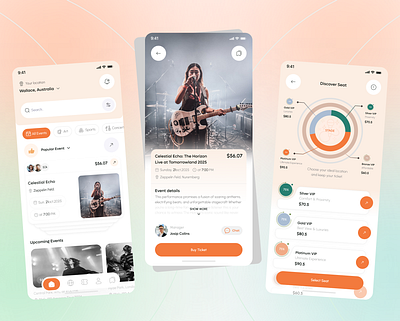 Event Booking App app concert event event app design event booking event flyer event ticket mobile mobile apps music music tickets party schedule ticket apps ticket concert ticket events app ticket online tickets uiux