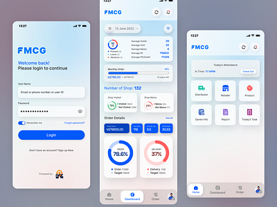 FMCG App Design analytics android app dashboard design clean colorfull dashboard donuts chats fmcg fmcg app glassmorphism graph icons ios minimal mobile app product design sales transaction ui