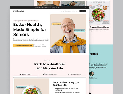 Wellness Hub - Educational Website Design for Senior Citizens adobe xd brand identity branding design figma graphic design health landing page illustration landing page logo senior citizen senior landing page senior wellness app ui vector