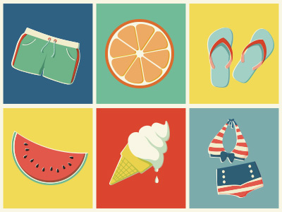 Summer colourful icecream illustration melon orange shoes summer swimsuit vector