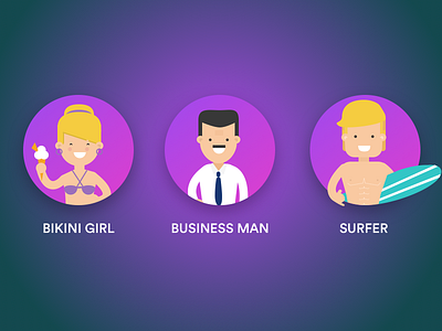 Ux Fun Personas bikini business caracters man sketchapp surfer