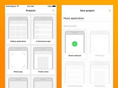 Wireframes app concept app clean flat illustrations iphone lines mobile orange pure white wireframes