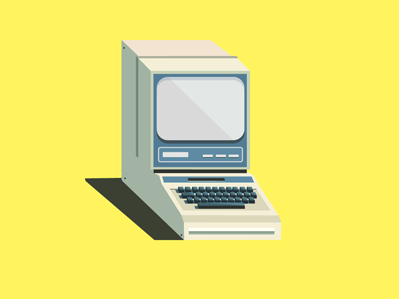 Computer 2d computer illustration motion paper pc print technology vintage
