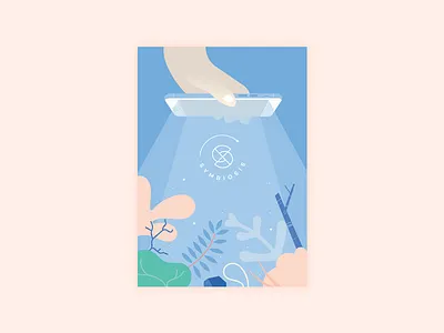 Affiche Symbiosis blue colors nature pastel pink plant print