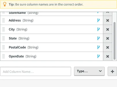 Add Column Name... admin administration data mapping settings table