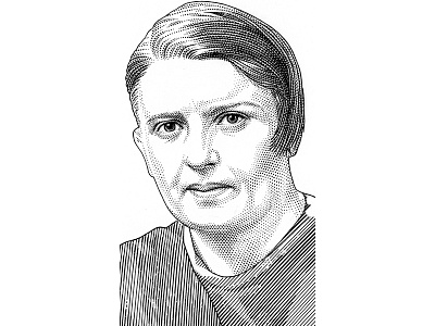 Ayn Rand hedcut pen ink portrait stipple
