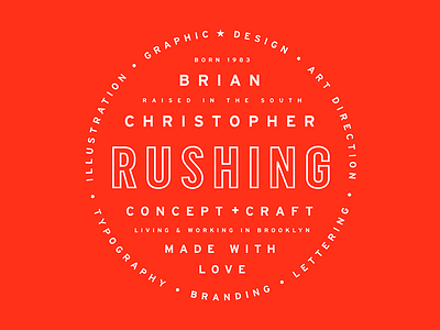 Rushing badge branding composition layout personal brand type typography