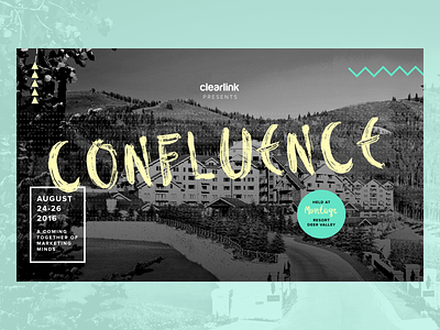 Confluence Site Concept brush script event site geometric header hero teal yellow zig zag