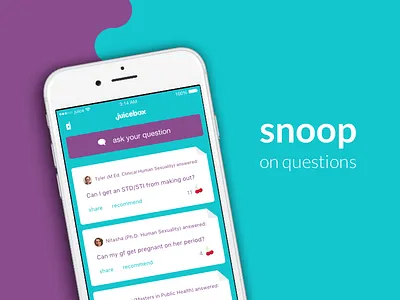 Juicebox Snoop [real data!] answers ask digital health experts health ios mobile questions ui visual