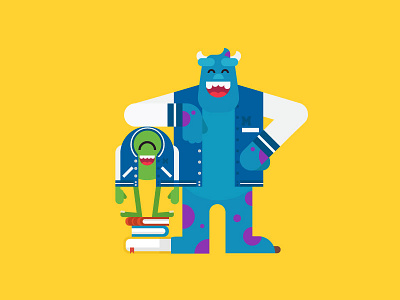 Monsters Inc books colour flat vector free illustration monsters inc school smile work yellow