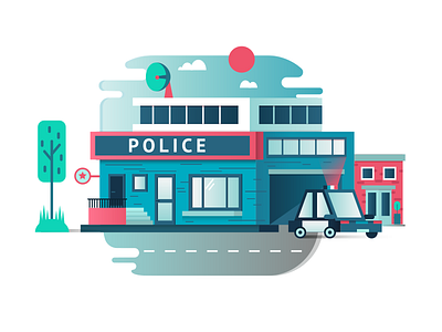 Police department building car department flat illustration kit8 police vector