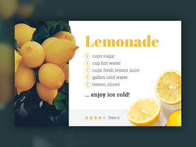 Recipe Card – Lemonade background blurry card google fonts image lemonade photo recipe typography ui ux webdesign