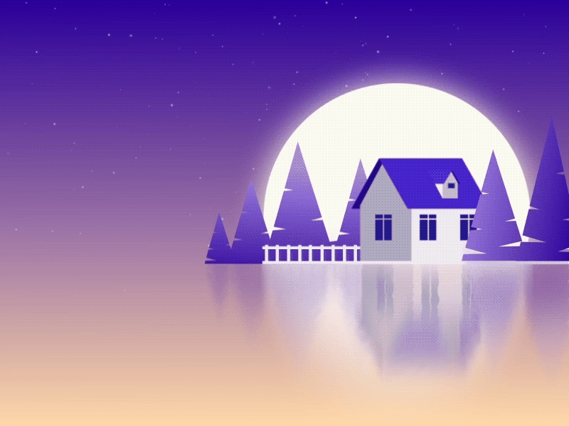 Lake House house lake light moon night serenity sky stars trees view