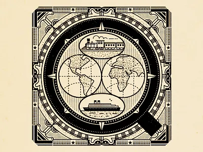 Travel boat border compass decorative map ship texture train travel vintage